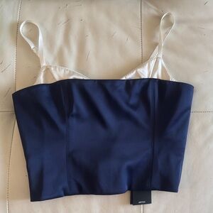 Aritzia TEN Navy Blue Satin Camisole Top